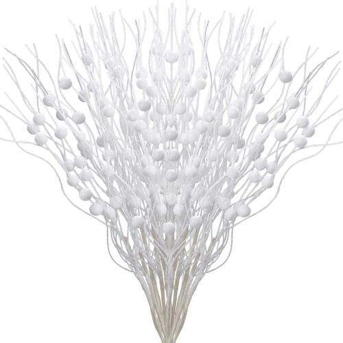 12 Pack Glitter Curly Christmas Spray Set White Wispy Willow (White)