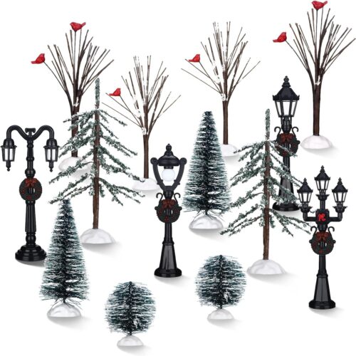 14 Pcs Christmas Accessories Village Figurine Miniature Pine Trees (Vivid Style)