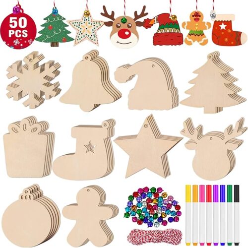 Wood Slices in 10 Shape Christmas Crafts with Bells
