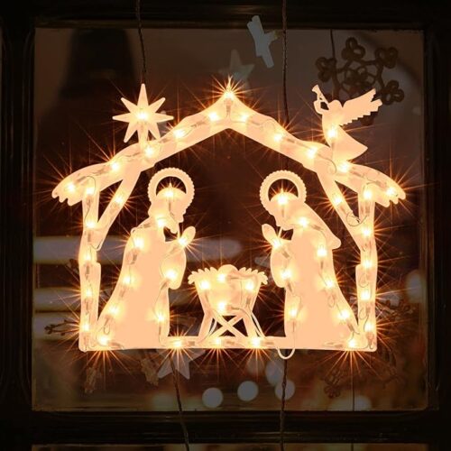 Lighted Nativity Christmas Window Decoration
