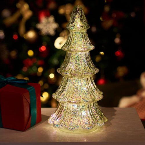 Glass Christmas Tree Battery Operated Timer Lighted Silver Xmas Trees Decorations