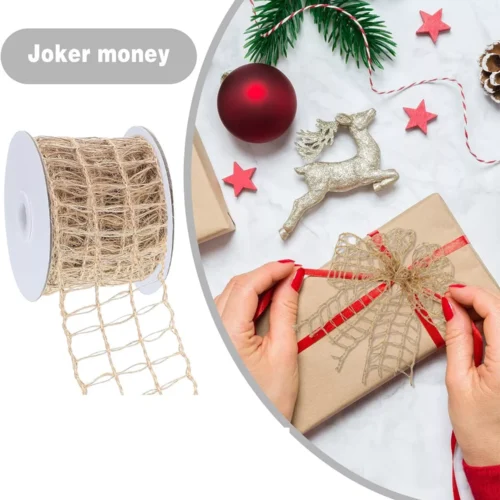 1 2.5" Jute Mesh Burlap Wired Ribbon Open Weave Burlap Net Ribbon Fabric Ribbon