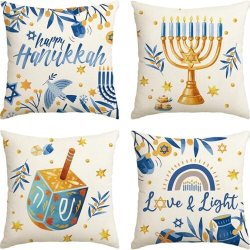 1 Happy Hanukkah Menorah Dreidel Throw Pillow Covers