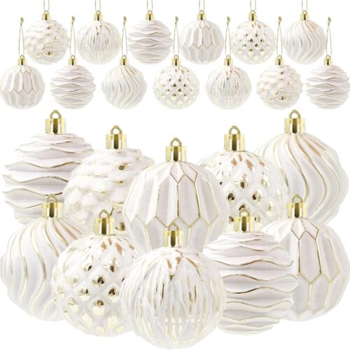 1 12 Pieces Vintage Christmas Balls Retro Christmas Tree Pendants (White and Gold Color)