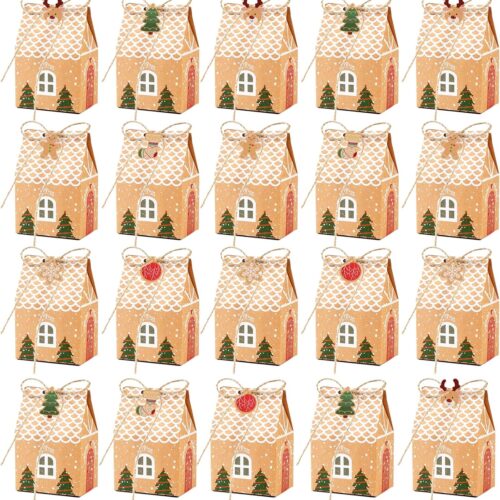 Small Christmas Treat Boxes 20Pcs Christmas Gingerbread Boxes with 24 Ornaments Tags