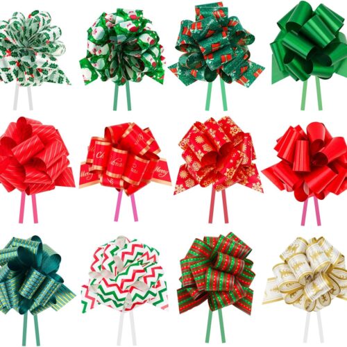 Christmas Pull Bows 24PCS Bows, 5” Wide, 12 Multicolor Christmas Bows