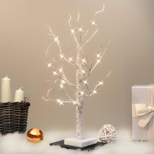 2FT White Lighted Birch Tree with LED Lights for Indoor Decor