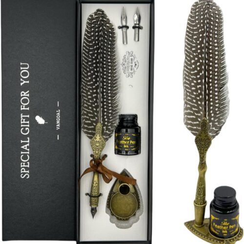 Vintage Feather Pen and Ink Set