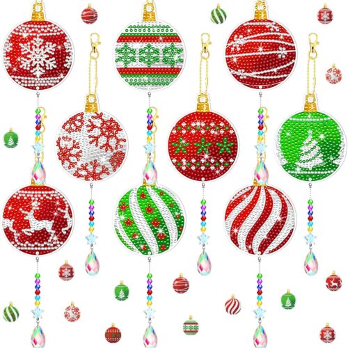 9 pcs Christmas Diamond Art Wind Chimes Double Sided Christmas Ball