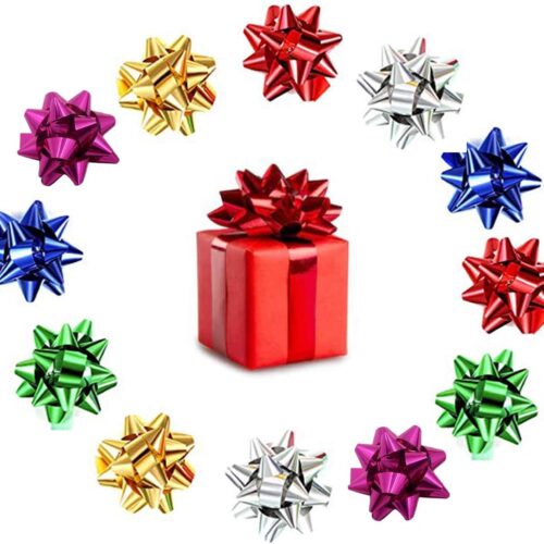 120pcs Mini Gift Bow, 1" Inch Metallic Star Bow Small Tiny Stick On Bows, 6Color