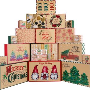 18 Kraft Christmas Boxes with Lids for Gifts(4 Sizes and 18 Designs)