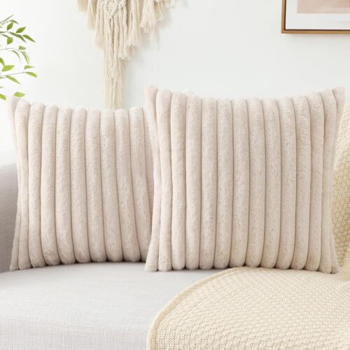 1 Faux Fur Plush Throw Pillow Covers 18x18 Set of 2