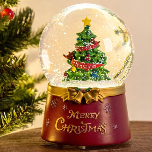 Christmas Tree Musical Glass Snow Globe with Swirling Glitter
