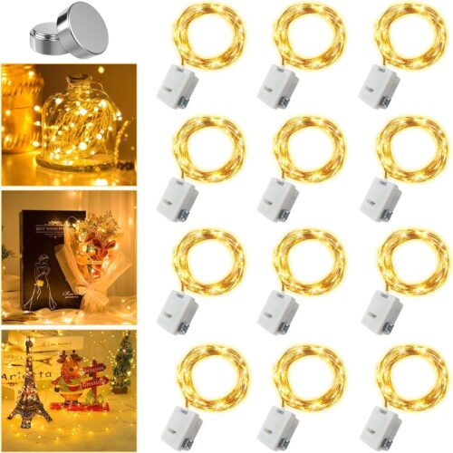 12 Pack Fairy Lights Battery Operated, 3 Speed Modes, Extra 12 Batteries for Replacement, 7Ft 20 LED Mini String Lights