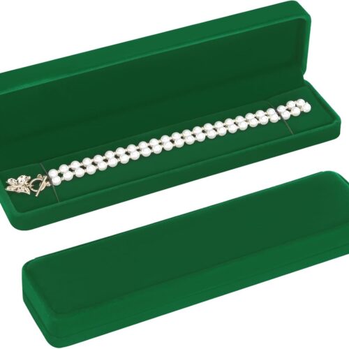 1 2 Pieces Long Velvet Chain Necklace Gift Box Set (Green-2PCS)