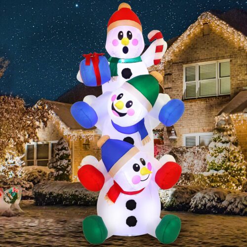 6 FT Christmas Inflatable Stacked Snowman with Build-in LEDs Blow Up Inflatables for Xmas Party