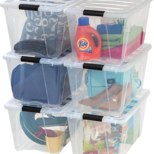 1 54 Quart Stackable Plastic Storage Bins with Lids and Latching Buckles, 6 Pack