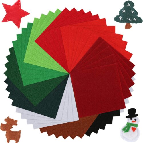 50 Pieces Soft Christmas Felt Fabric Sheets, 4 by 4inch, 1.4mm Thick, 10 Colors
