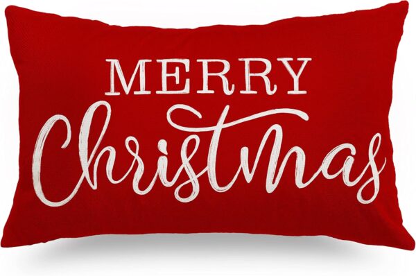 Red Christmas Lumbar Pillow Cover 12x20 Inches 1