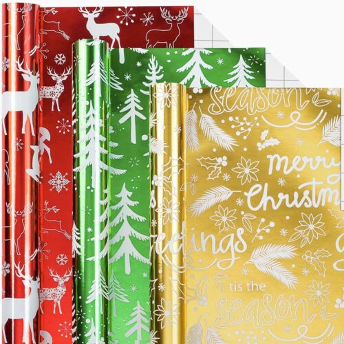 1 3 Rolls Christmas Wrapping Paper Roll Set - 17 Inch X 120 Inch per Roll