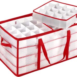 Large Christmas Ornament Storage Boxes, 3-Inch Balls, 8 Trays, 128 Slots, Plastic