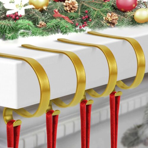 1 4 Pack Stocking Holders for Mantle,Non-Slip Stocking Holders, Gold