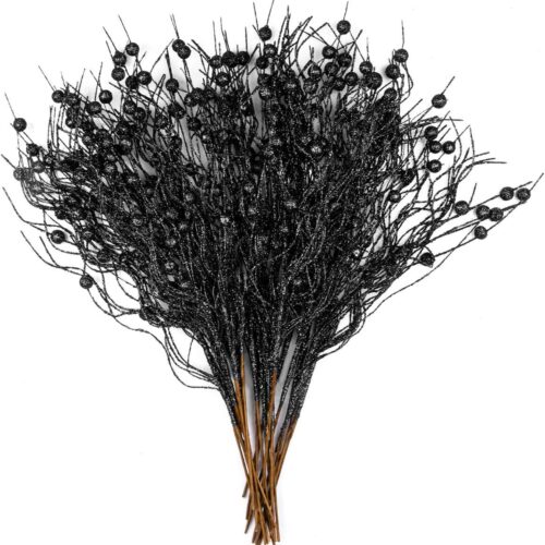 1 Black Christmas Picks Sprays Set of 20 Glittered Twigs