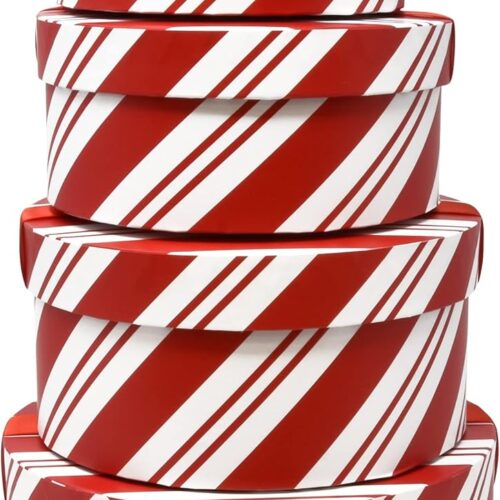 1 Round Nesting Gift Boxes 4 Pack Red & White Candy Cane Design