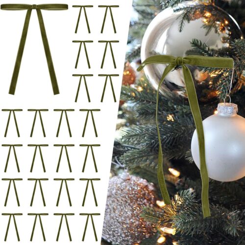 1 4 Pcs Olive Green Velvet Christmas Tree Bows Door Garland (3/8'' Width, 5 * 7 inch)