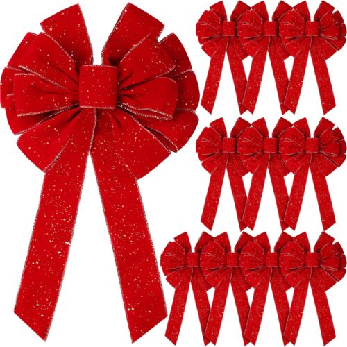 1 12 Pcs Extra Large Red Christmas Wreath Bows Outdoor Decorations 26 x 12 Inches