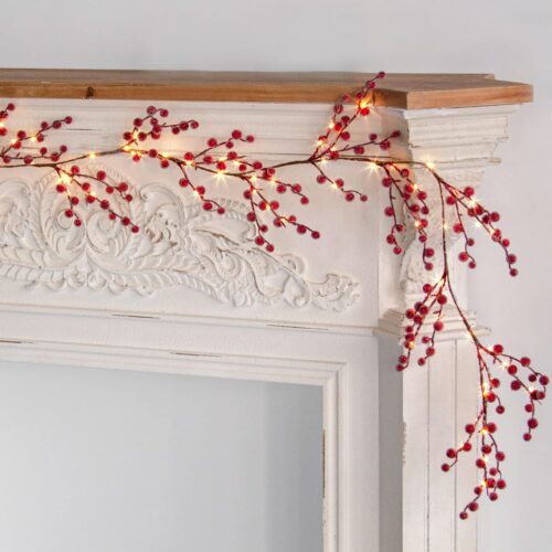 1 Lighted Red Berry Garland, 6 FT 88 LED