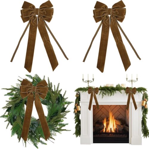 1 Brown Velvet Bows 6.5" x 15", 2 PCs