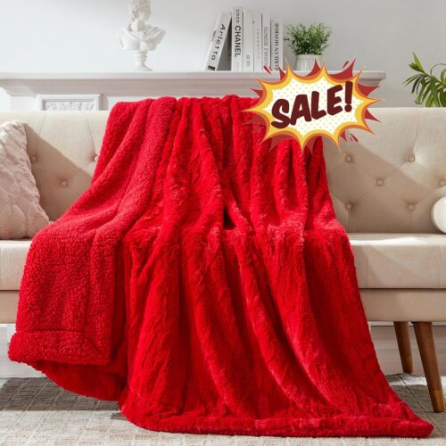 1 Faux Fur Sherpa Throw Blanket for Couch, 50"x60"