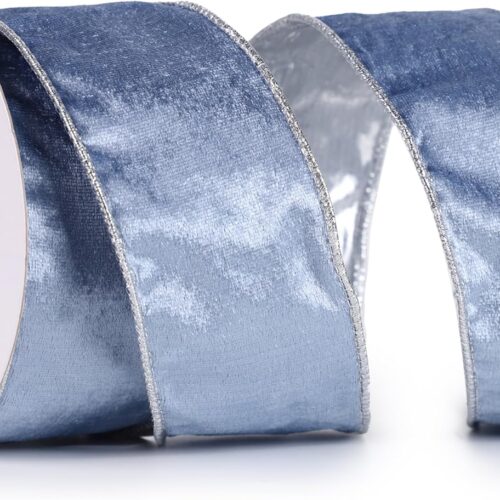 1 Dusty Blue Velvet Ribbon Wired 2.5" x 10 Yards
