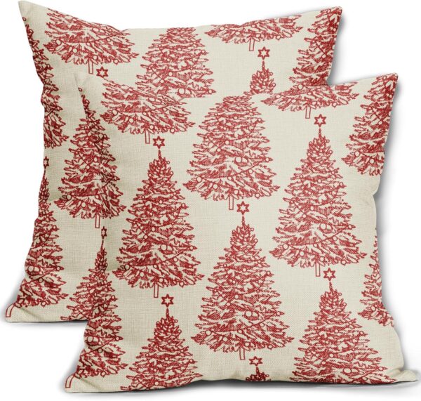 Christmas Pillow Covers 18x18 Set of 2 Red Xmas Tree Star Rustic Winter Print 1