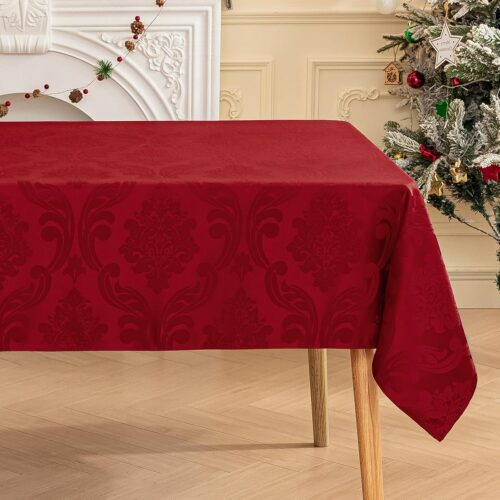 1 Christmas Jacquard Rectangle Tablecloth with Red Flower 60 x 120 Inch