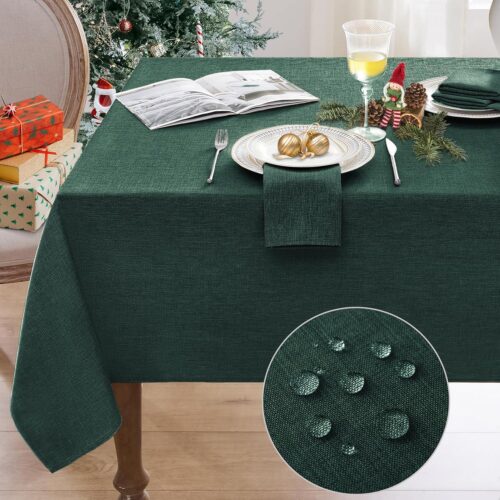 1 Christmas Linen Textured Rectangle Tablecloth (60 x 84,Green)