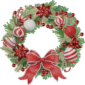 Whitelotous Christmas Wreath Full Drill Embroidery Cross Stitch Crystal Rhinestone Paintings 11.8X11.8 IN