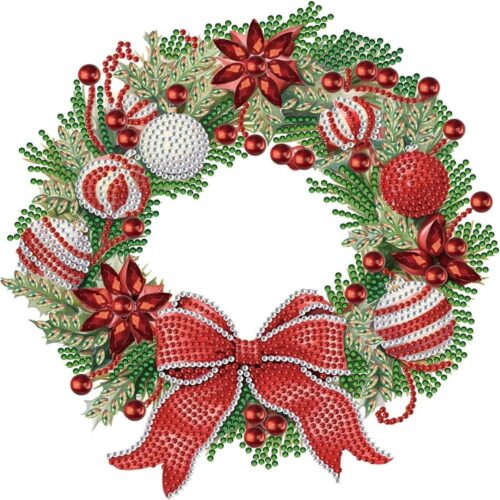 1 Whitelotous Christmas Wreath Full Drill Embroidery Cross Stitch Crystal Rhinestone Paintings 11.8X11.8 IN