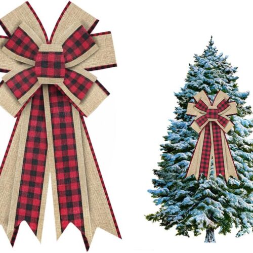 1 Christmas Red Black Buffalo Plaid Burlap Bows for Wreaths
