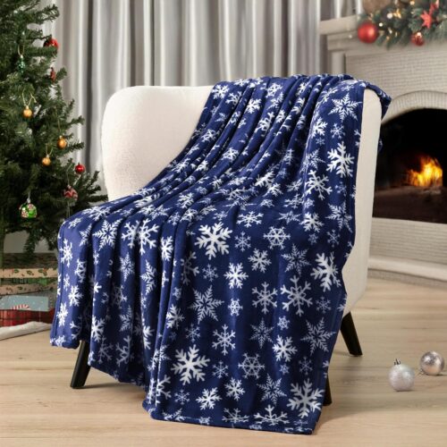 1 Christmas Throw Blanket 50x60 (Navy/White Snowflake)