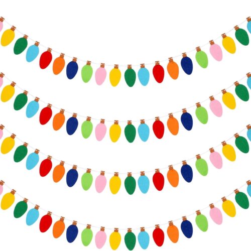 4 Pcs Felt Christmas Garland Felt Ball Christmas Light Bulb (Bright Color)