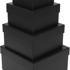 4 Pack Large Nesting Gift Boxes with Lids, 3.7"-6.4" Assorted Sizes , Black Square