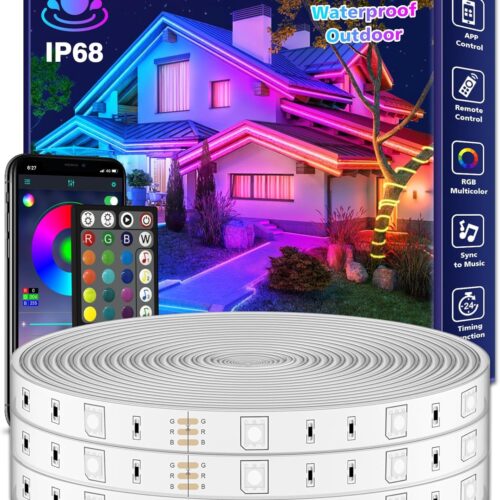 1 100Ft Outdoor LED Strip Lights Waterproof,Music Sync RGB IP65 Outside Led Light