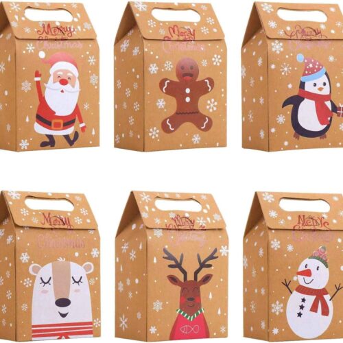 Christmas Kraft Paper Gift Boxes,24PCS Christmas Candy Gift Treat Bags for Xmas Party Supplies