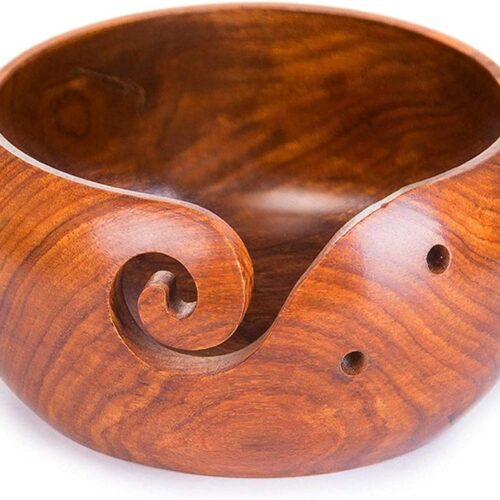 1 6.3 Inches Yarn Bowl, 1 PCS Crafted Knitting Yarn Storage Bowl with Carved Holes
