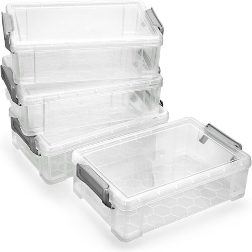 1 4 Pack Large Capacity Plastic Pencil Box Stackable Translucent Clear