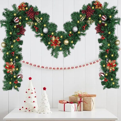 1 9FT Christmas Garland with Lights with 60 LED Lights,