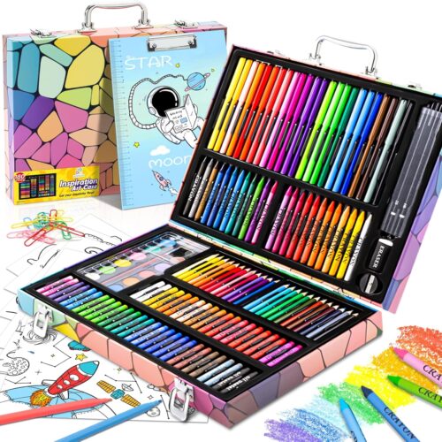 180 Piece Drawing Painting Art Kit with Clipboard and Coloring Papers