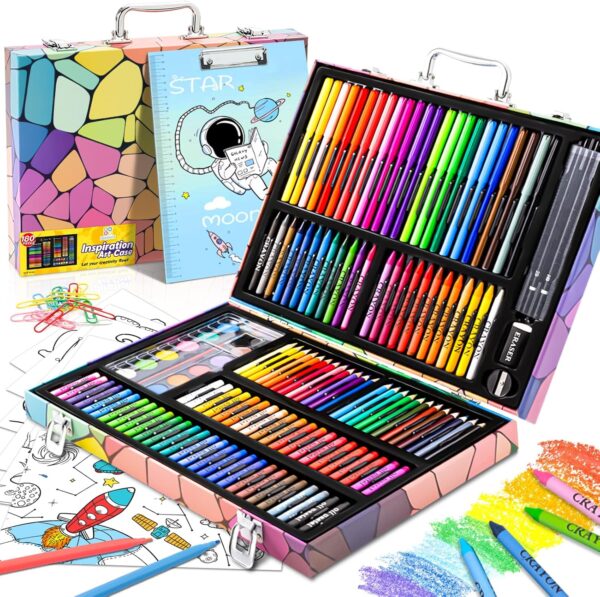 180 Piece Drawing Painting Art Kit with Clipboard and Coloring Papers 1